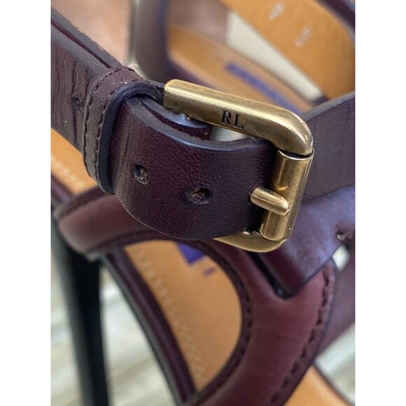 Ralph Lauren Collection Burgundy Leather Crisscross Strap Heels Sandals Sz 39 - Picture 8 of 15